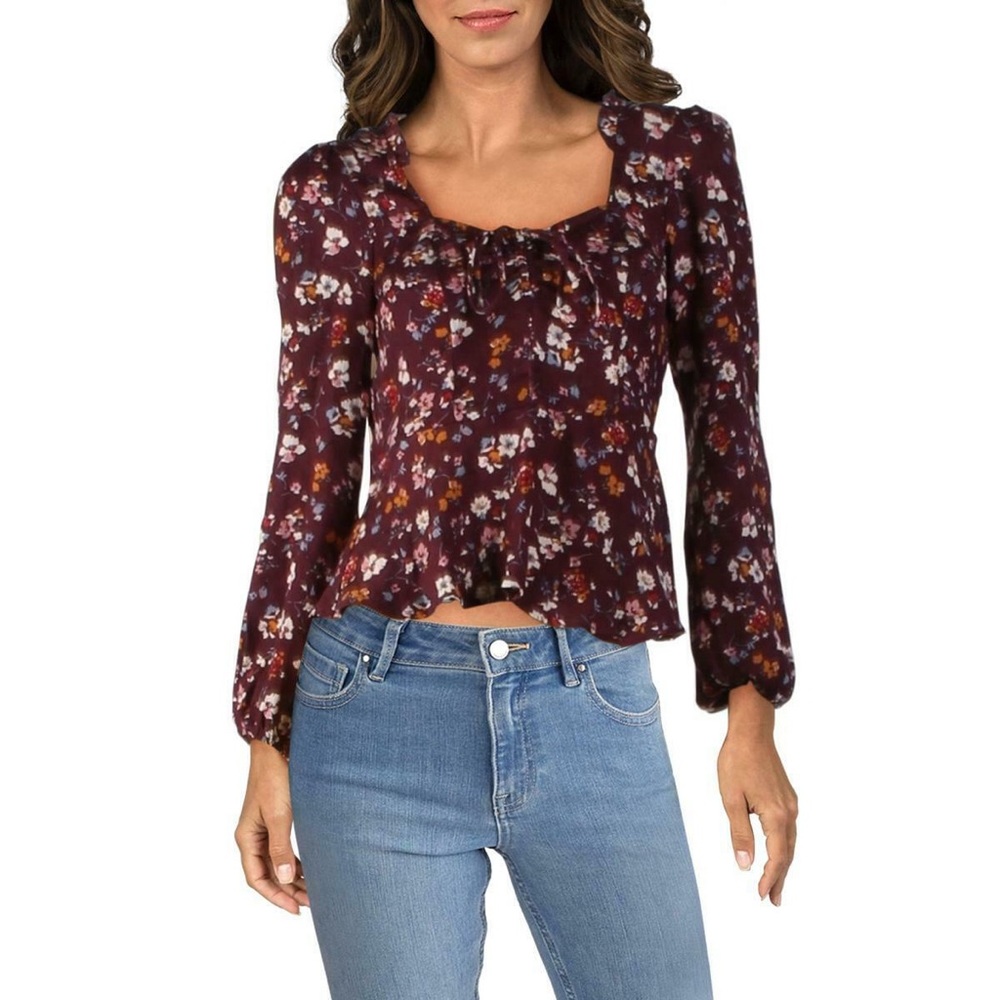 Ash&Violet Women’s Sz S Burgundy Floral Print Blouse NWT
